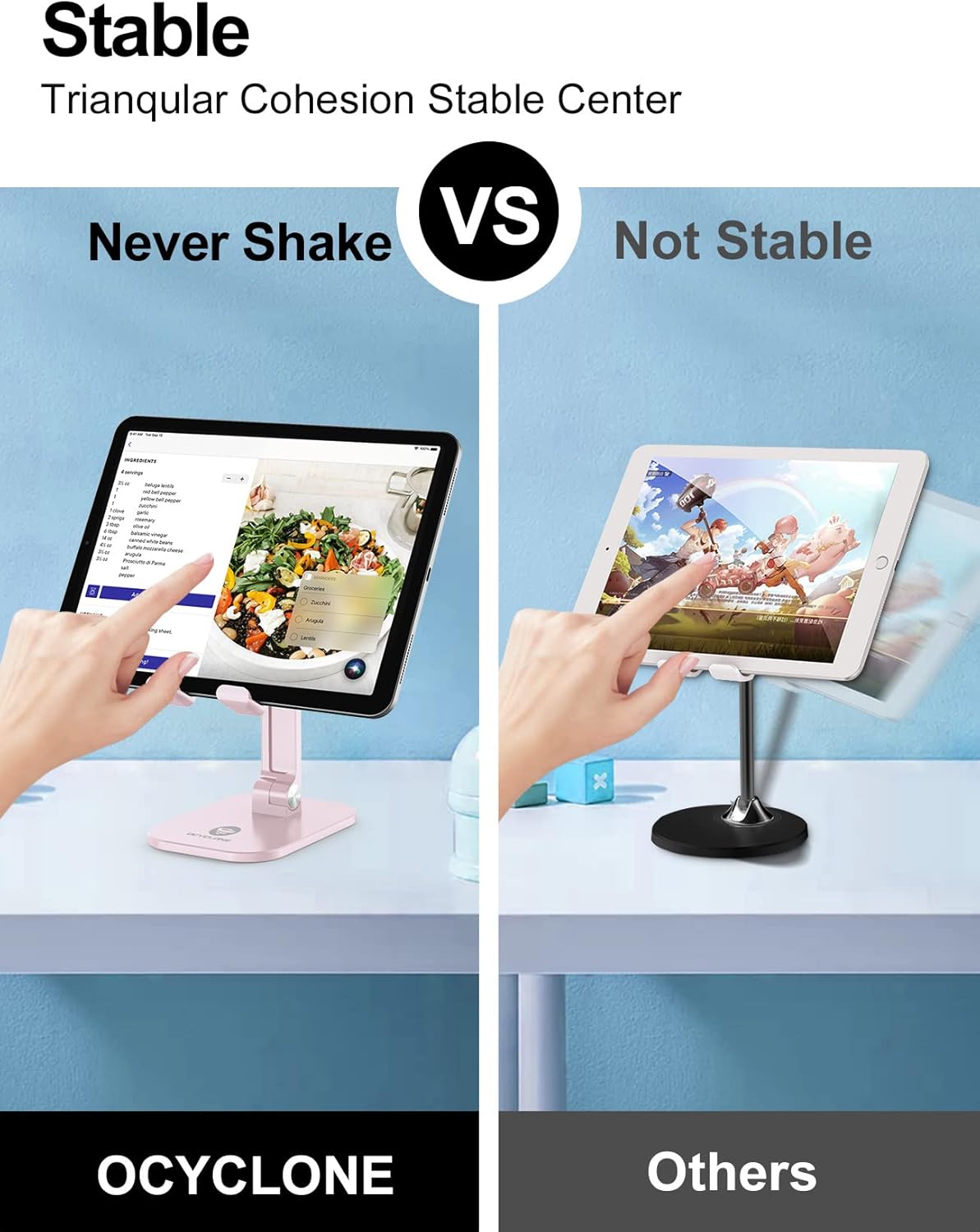 OCYCLONE Phone Stand, Adjustable Height and Angle Foldable Cell Phone Stand Holder for Desk, Taller iPhone Stand Compatible with 4.7"-13" Smartphones iPad Tablet, Black