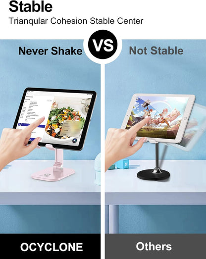 OCYCLONE Phone Stand, Adjustable Height and Angle Foldable Cell Phone Stand Holder for Desk, Taller iPhone Stand Compatible with 4.7"-13" Smartphones iPad Tablet, Black