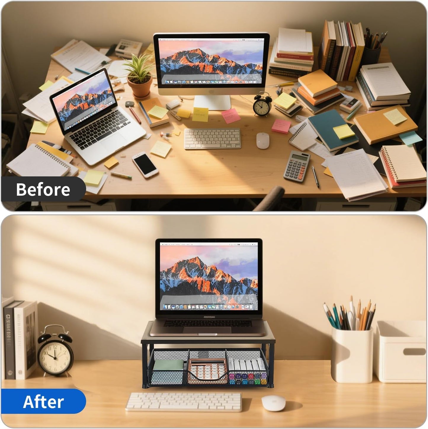 Small Laptop Stand for Desk, Monitor Stand Riser, Office Desk Accessories, Computer Desktop Stand with Drawer for Home, Office, School (Mint Green)