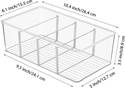 Vtopmart 8 Pack Food Storage Organizer Bins, Clear Plastic Bins for Pantry, Kitchen, Fridge, Cabinet Organization and Storage, 4 Compartment Holder for Packets, Snacks, Pouches, Spice Packets