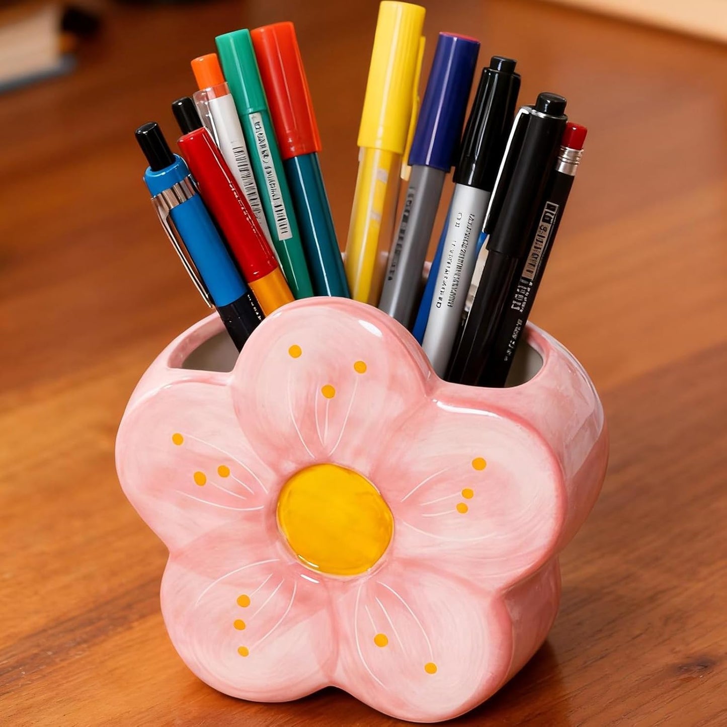 Pink Pencil Holder Pen Holder Office Desk Accessories Aesthetic Cute Flower Home Decor Makeup Brush Holder Vase Birthday Gifts for Women Vanity Toothbrush Holder Kawaii Kitchen Utensil Holder
