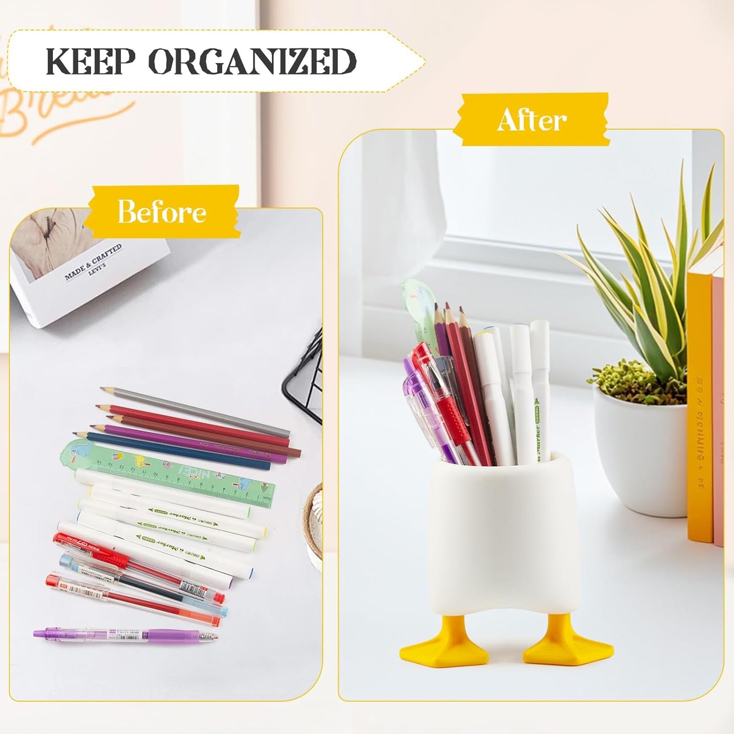 Viabty Creative Cute Duck Pen Pencil Holder, Multifunctional Stationery Pen Holder Makeup Brush Holder Kitchen Storage Cup