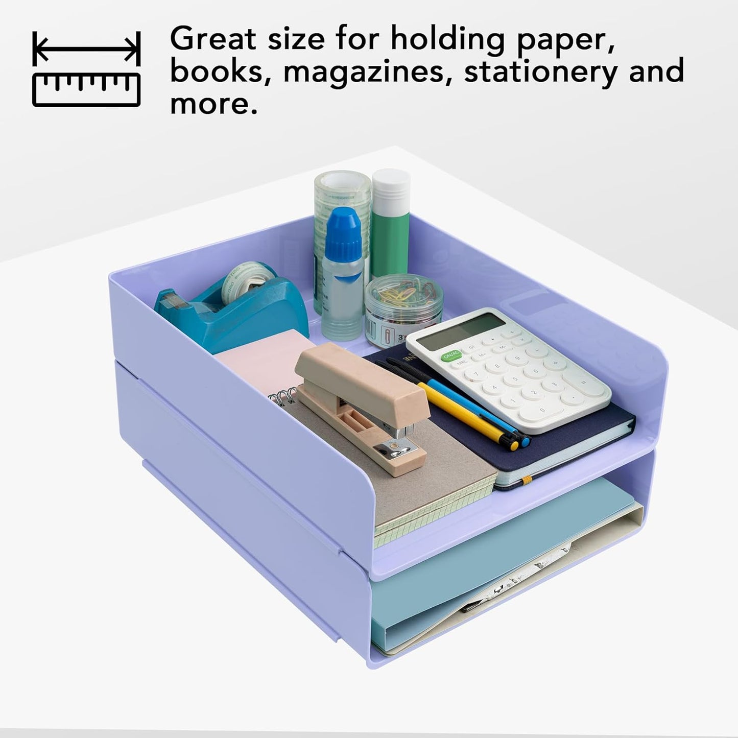 Tiawudi Desk Organizer, Clear Office Organization and Storage, Plastic Letter Tray, Stackable File Organizer for Classroom, Home, Documents, Notes, Folders, Books and Pens, 4 Tier