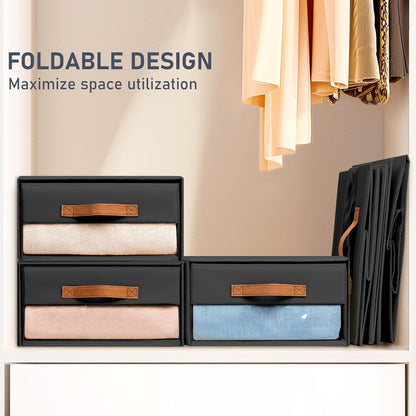 DIMJ Closet Organizers and Storage - Fabric Bins with Drawers for Closet Foldable Clothes Organizers with Clear Window, Stackable Storage Drawers Units for Bedroom, Living Room, 4-Pack, Grey