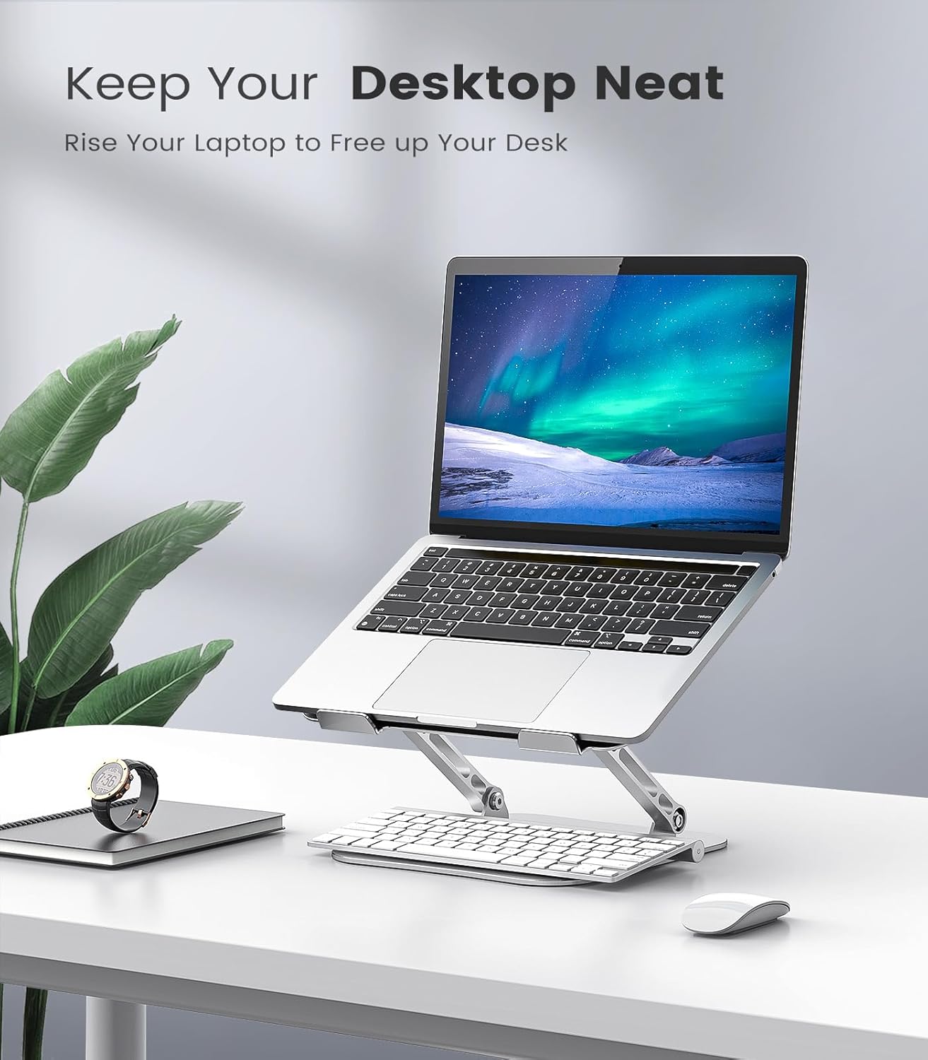 Adjustable Laptop Stand for Desk, Aluminum Portable Laptop Stand, Lightweight 500g, Foldable Ergonomic Computer Notebook stand Holder for 11-16" MacBook Air Pro, Dell XPS,HP Computer Notebook, Black
