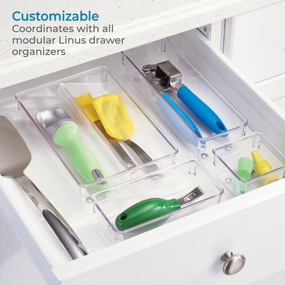 iDesign Plastic Drawer Organizer for Kitchen, Bathroom, and Desk Drawers, Set of 2, Clear