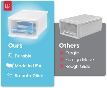 IRIS USA 47 Qt. Extra-Large Stackable Storage Drawer Plastic Drawer Organizer with Clear Doors, for Pantry Bedroom Closet Kitchen Under-Sink Home and Office De-Clutter Shoes and Crafts, White, 2-Pack