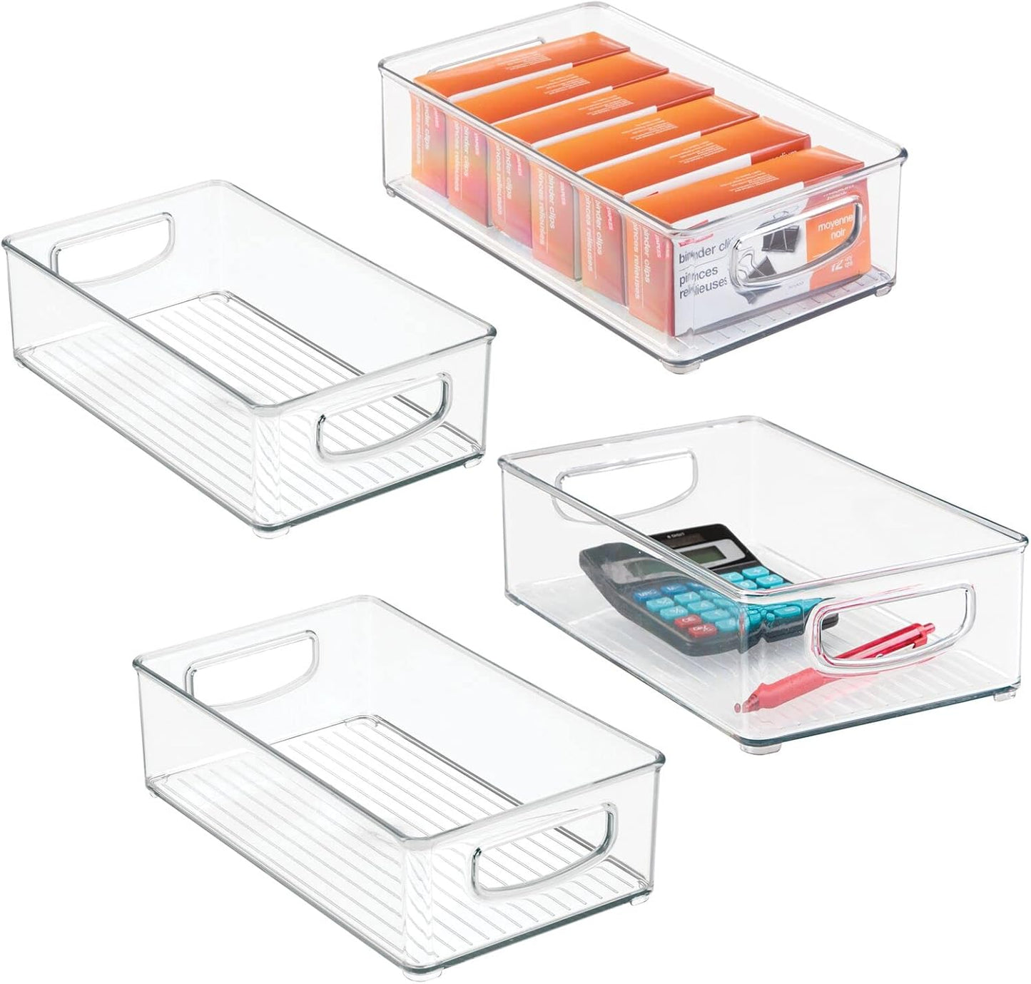 mDesign Plastic Office Supply Organizer - Storage Holder Bin with Handles for Desk Drawer, Cabinet - Pencil, Pen, Envelope and Supplies Container Basket - Ligne Collection - 2 Pack - Clear
