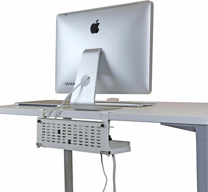 AEONS Under Desk Cable Management Tray Kit - Horizontal Adjustable up to 41” Removable C Clamp Mount Reversible Computer Cord Raceway and Modesty Panel for Large Table, Black