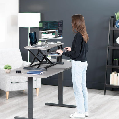VIVO 26 inch Desk Converter, K Series, Height Adjustable Sit to Stand Riser, Dual Monitor and Laptop Workstation with Keyboard Tray, Black, DESK-V026KB