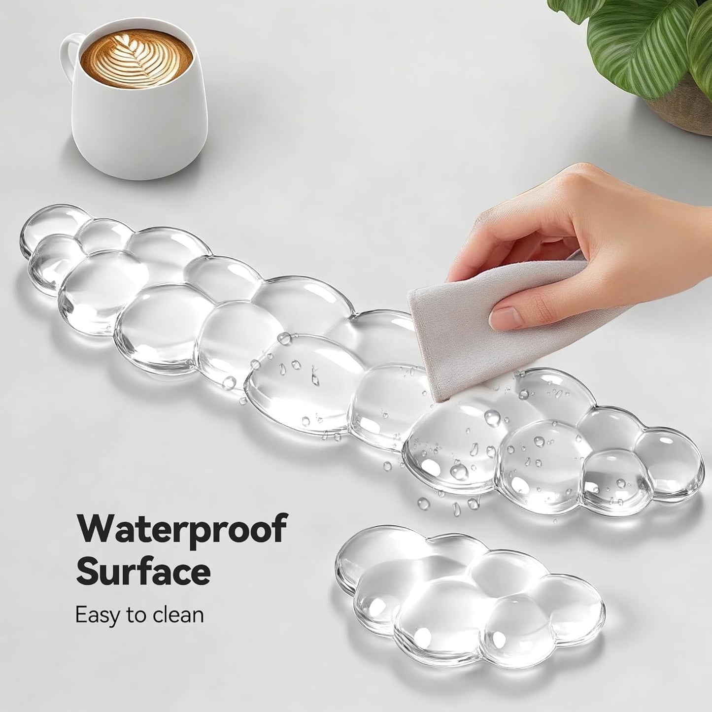 TECKNET Cloud Keyboard Wrist Rest Set, Cloud Wrist Rest with Non-Slip Base, PU Leather Wrist Pad for Keyboard with Ergonomic Memory Foam for Computer Laptop Office Gaming and Pain Relief, White