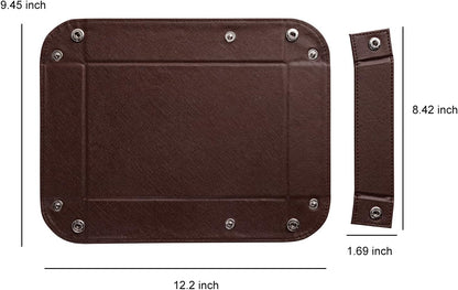 BONNY DODO Valet Tray for Men PU Leather Tray Organizer with Partition, Storage Keys, Watch & Practical Storage for Table Nightstand Living Room Bedroom (Dark Brown-Square)