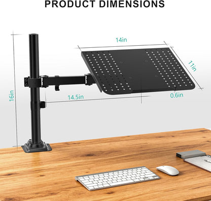 WALI Laptop Desk Mount for 17 inch Notebook, Adjustable Single Monitor Arm with Laptop Holder for 32 inch Screen, Laptops Stand with Ventilated Tray, Up to 22 lbs, (M00LP), Black