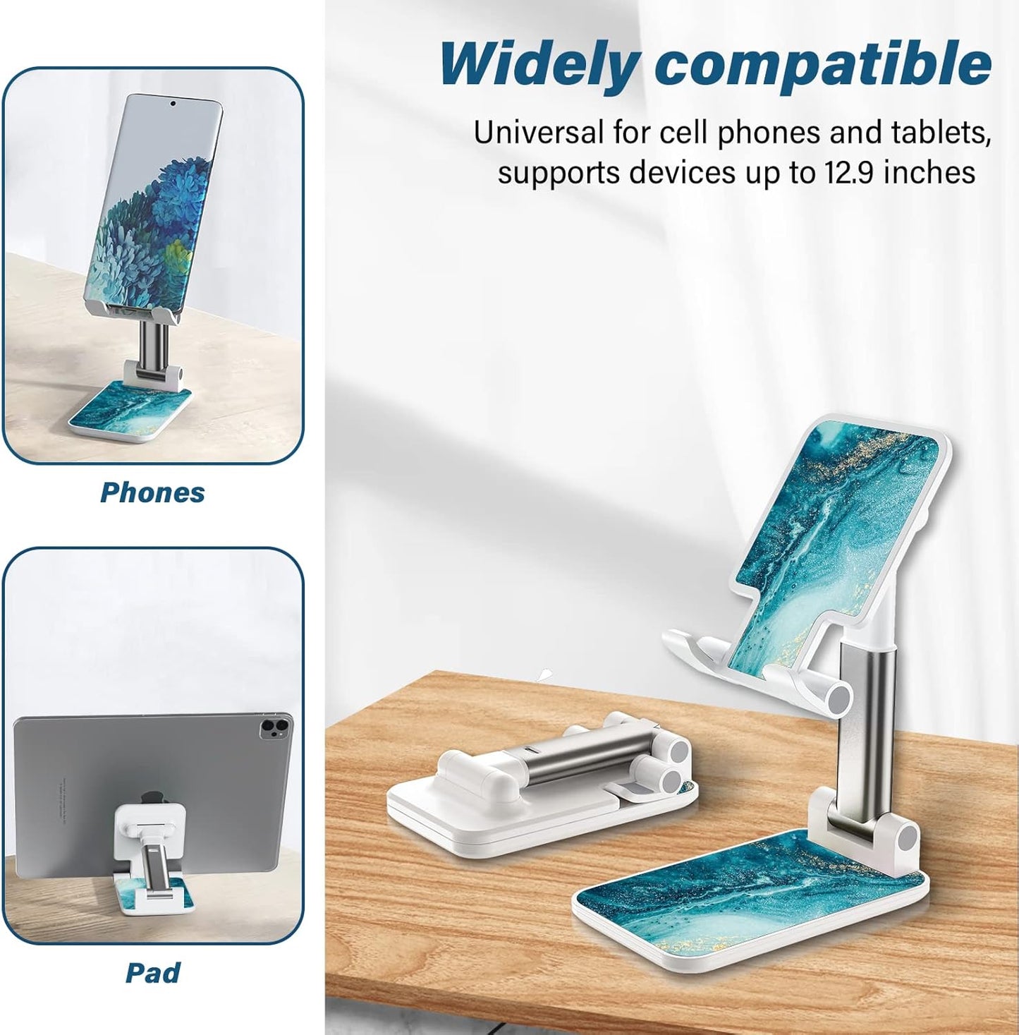 Desk Cell Phone Stand - Adjustable Angle-iPad Holder, Universal Compatible Phone Holder for Desk