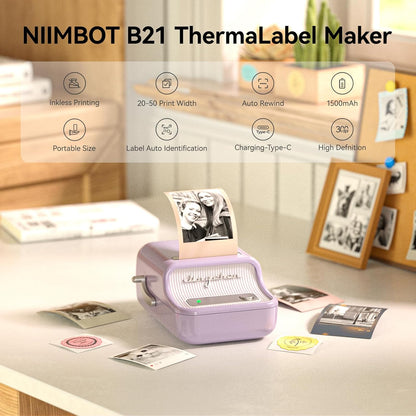 NIIMBOT B21 Pro Sticker Printer, 300DPI, Fun APP, Portable Inkless Label Printer, Bluetooth Sticker Maker for DIY Crafts, Notes, Scrapbook, Photo, Custom Labels & Gifts,Home Organization (White)