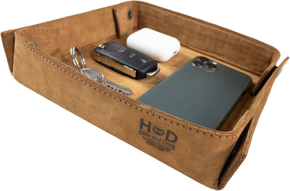 Hide & Drink, Leather Catchall Tray, Easy Access Organizer for Keys, Coins, Change, Jewelry, Watches, Smartphones, Durable, Vintage Style, Handmade :: Bourbon Brown