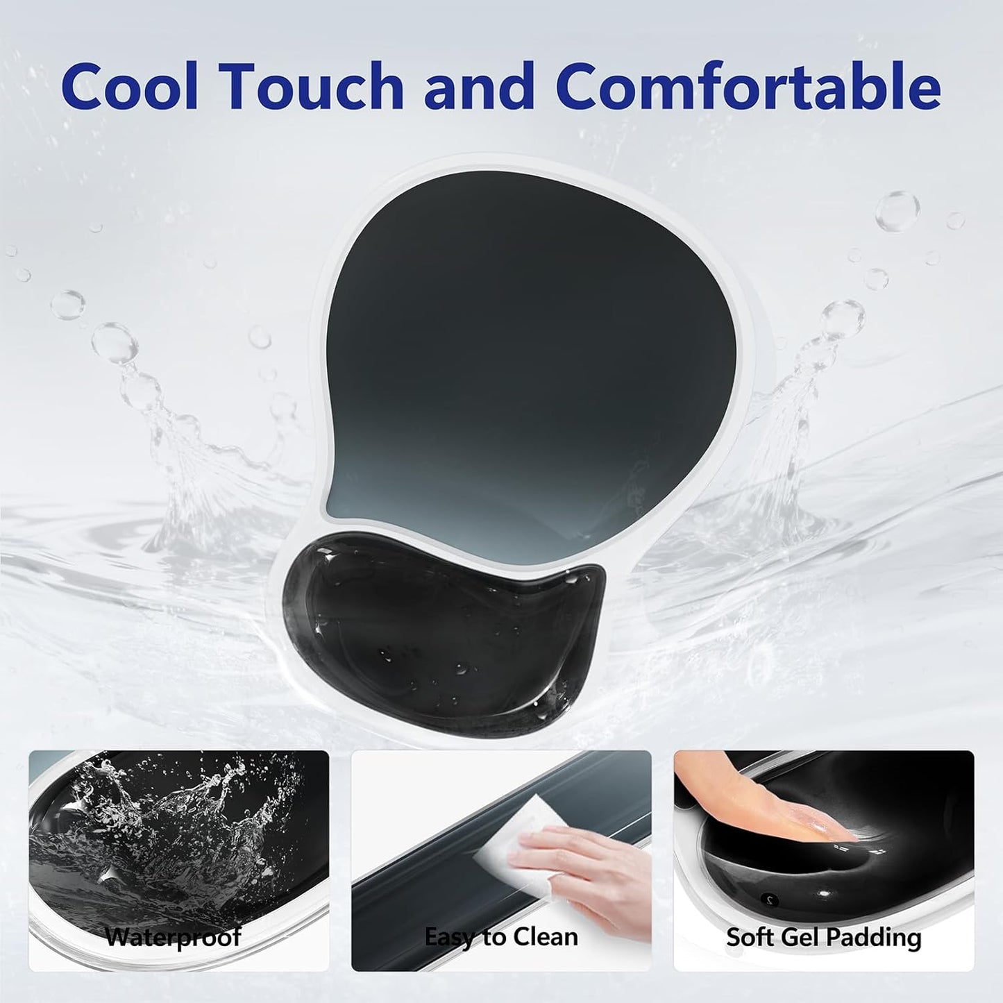 AKIT Ergonomic Mouse Pad and Keyboard Wrist Rest Set, Gel Memory Foam Wrist Rest with Non-Slip Base, 3-in-1 Mousepad Set for Pain Relief, Desk Accessories for Gaming, Home, Office(Black)