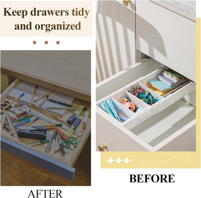 3 Pcs Expandable Drawer Organizer Bins Adjustable Deep Drawer Hanging Organizer Tray Expandable 11.4 to 18.1 Inches Plastic Dividers Storage for Office Bathroom Bedroom Kitchen Desk, White