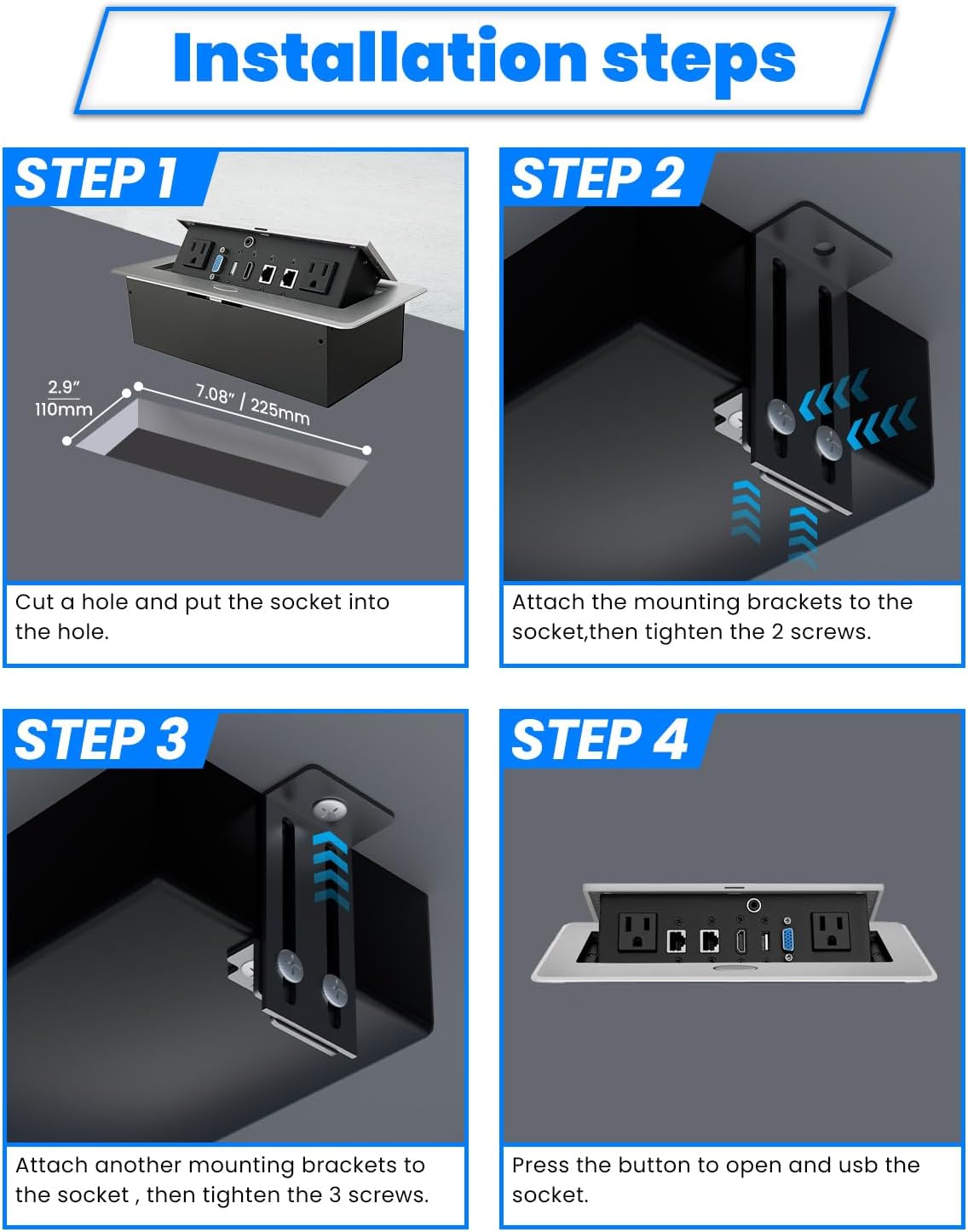 Table Pop up Power Date Center Connection Box with Outlet Network HDMI for Conference Desk