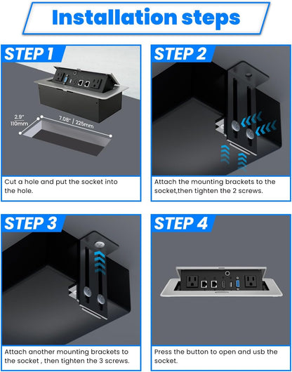 Table Pop up Power Date Center Connection Box with Outlet Network HDMI for Conference Desk