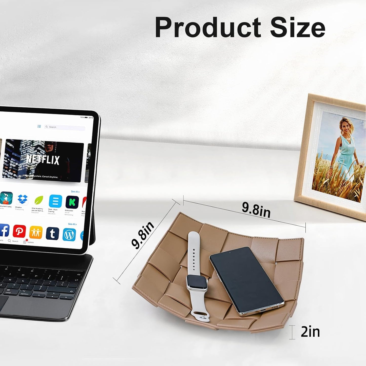 Valet Tray PU Leather Key Holder Bowl for Men Entryway Table Nightstand Desk Tray for Wallet, Keys Men's Gift - Brown & Black, 9.8" L x 9.8" W x 2" H