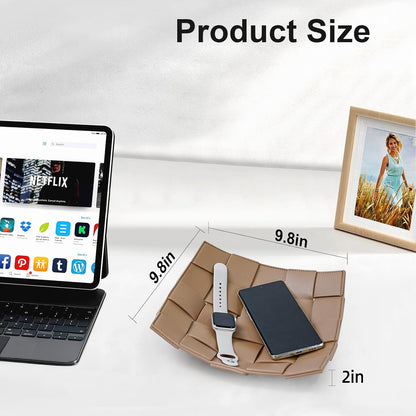 Valet Tray PU Leather Key Holder Bowl for Men Entryway Table Nightstand Desk Tray for Wallet, Keys Men's Gift - Brown & Black, 9.8" L x 9.8" W x 2" H