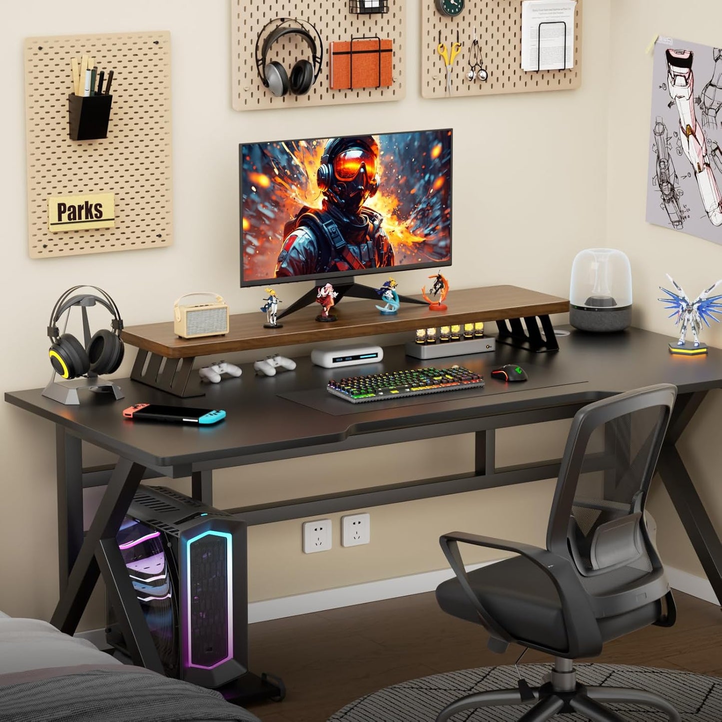 Monitor Stand Riser, 39 Inch Large Wood Monitor Stands for 2 Monitors