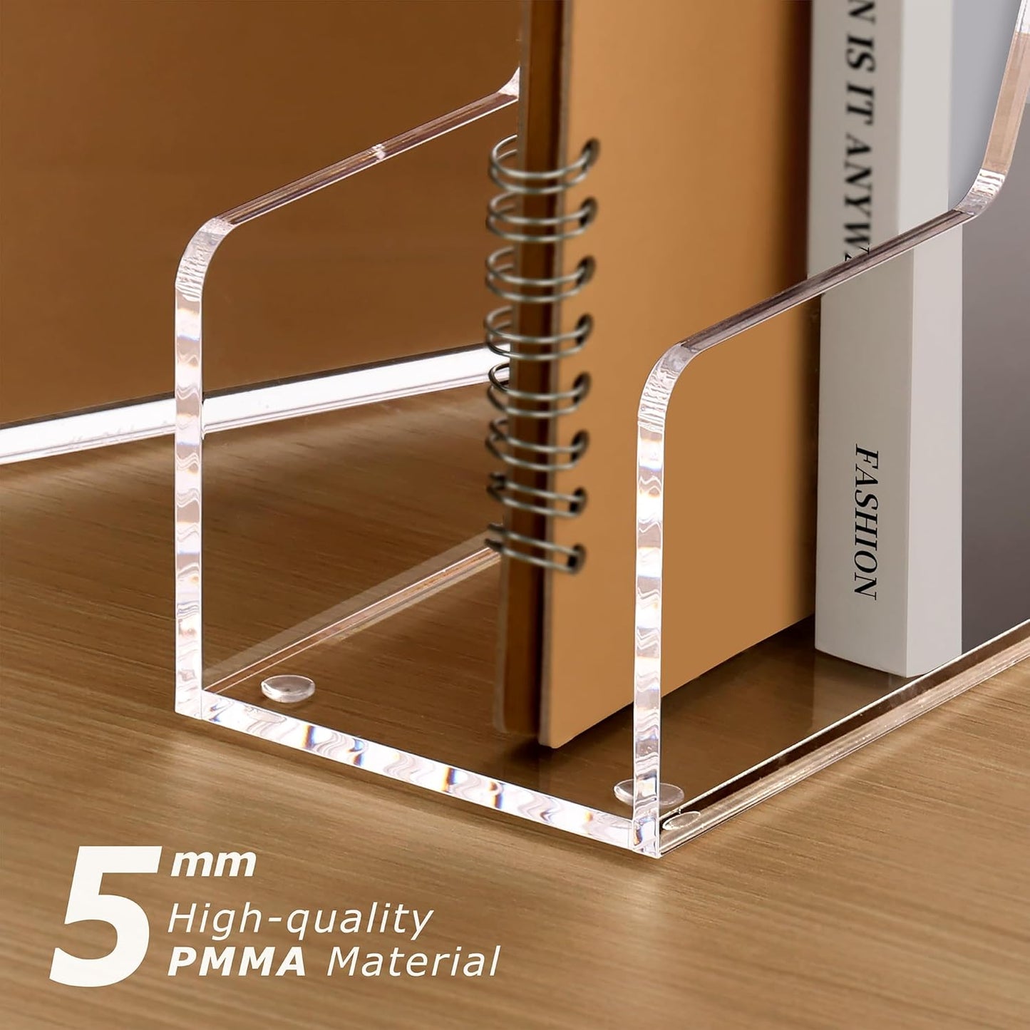 SANRUI Acrylic Magazine Holder Desk Organizer Workspace Sorters，Clear Bookend File Sorter Holder，Folder Rack, Office Accessories Organization Storage with 3 Vertical Compartments