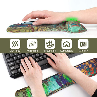 Keyboard Wrist Rest Pad Ergonomic Mouse Pad Set, ToLuLu Gel Mouse Pad Wrist Support for Computer Laptop, Mousepad Keyboard Wrist Support with Memory Foam for Easy Typing Pain Relief, Van Gogh Painting