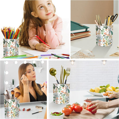WAVEYU Ceramic Pen Holder for Desk Cute, Pencil Cup Pot Desk Organizer, Makeup Brush Holder for Women, Men, Kids, Desk Marble Decor for Office, Classroom, Home, Gray Golden