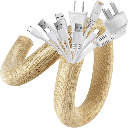 AGPTEK White Cable Sleeve, 2 Pack 5ft - 1.2 Inch Cable Management, Desk Cord Cover Organizer Wire Hider for Computer TV Wire Loom Tubing, Pet Proof Cord Protector from Cat Dog Chewing, White