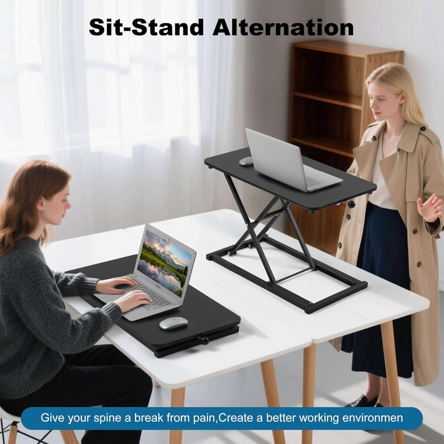 Height Adjustable Standing Desk Converter, Computer Keyboard Stand for Desktop, Keyboard Riser for Stand Up Desk Riser, Ergonomic Sit Stand Workstations for Home Office