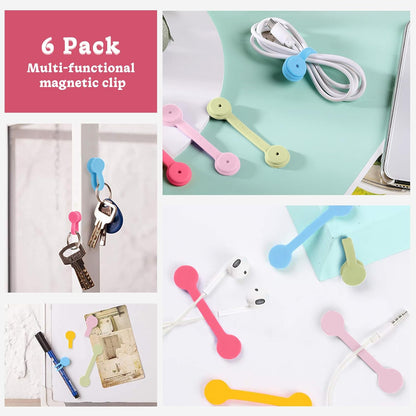 Viaky 6 Packs Magnet Wire Winder Straps, Multi-Colored Noticeboard Fridge Clips Silicone Cable Organizer Reusable Tie Phone Earbuds Bookmark Whiteboard Fridge (Lake Blue, Blue, Gray)