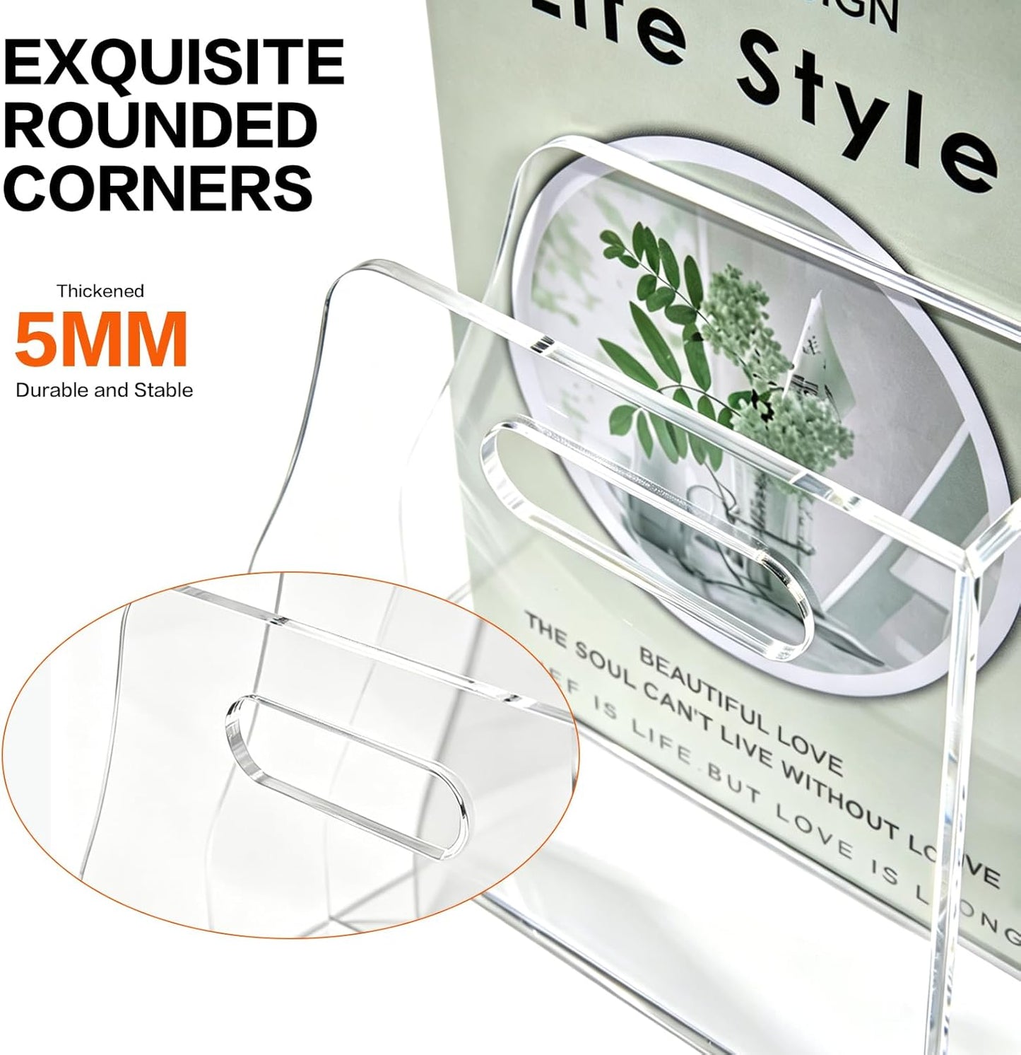 Acrylic Magazine File Holder, 4 Vertical Compartments Desk Document Sorter Organizer, Clear Bookend File Sorter Holder for Office, Documents, Tablets, Magazines, Books