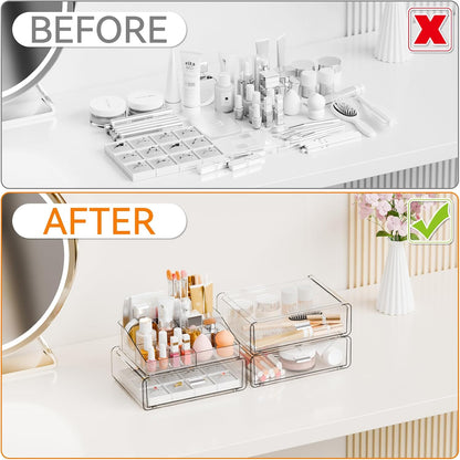Yieach 3 Tier Clear Acrylic Makeup Organizers with Drawers,Tiered Countertop Make up Storage Organizer for Dresser Top and Bathroom Vanity,Plastic Makeup Stand for Brush,Skincare,Beauty Organizers