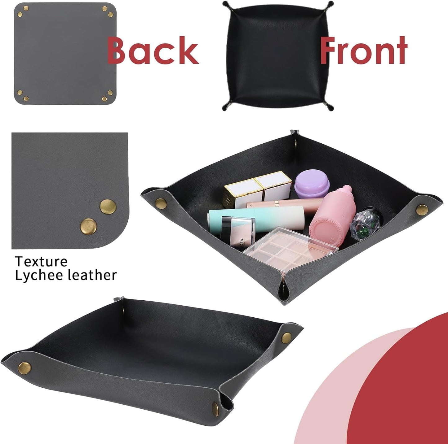 8 Pack Valet Tray PU Leather Jewelry Tray for Women and Man Portable Catchall Travel Storage Dish Plate Key Trays For Entryway Desk Organizer for Phone, Keys, Glasses, Wallet, Earphone, Watch, Coin