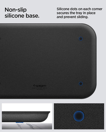Spigen Modern Valet Tray Premium PU Storage Stylish Organizer Designed for Entryway Bedside Nightstand Desk for Key, Wallet, Watch, Phone, Jewelry, and Everyday Carry Accessories - Black (Sectional)