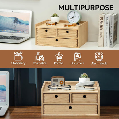 KIRIGEN Wooden Desktop Organizer Paper Storage Letter Tray File Sorter - Desk Rack Magazine File Dividers Holders for Home Office Accessories Wood Desk Cabinet with 3 Layer Trays Natural(3KWJG-NA)
