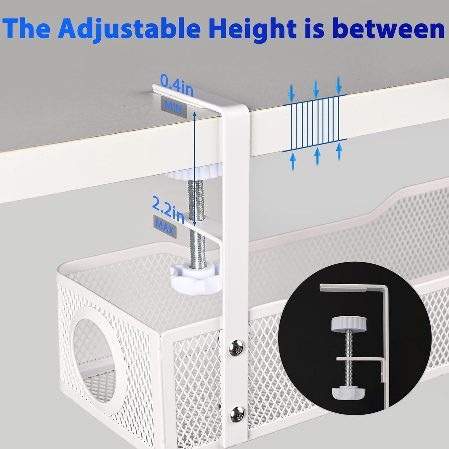 Under Desk Cable Management Box 25.3 Inch – Clamp-Mounted Cable Organizer Tray, Large Cord Management Box for Office & Home, Wire Organizer Under Desk Storage, White