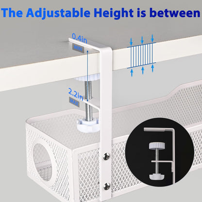 Under Desk Cable Management Box 25.3 Inch – Clamp-Mounted Cable Organizer Tray, Large Cord Management Box for Office & Home, Wire Organizer Under Desk Storage, White