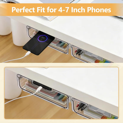 Under Desk Storage Drawers Self-Adhesive Easy Hidden Desktop Organizer, Attachable Clear Acrylic Storage Tray Under Table Drawer for Home Office School Counters Workstation, 2 Pack