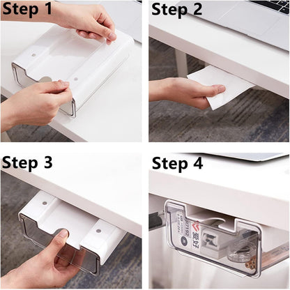 RHBLME 5 Pack Under Desk Drawer, Under Shelf Drawers Slide Out Self-Adhesive Standing Desk Drawer Attachment, Plastic Workspace Organizers for Office Home School