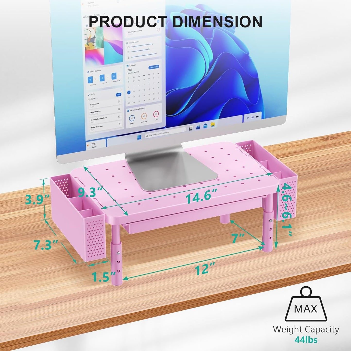 WALI Computer Monitor Stand with Storage, Desk Monitor Riser 3 Height Adjustable, Laptop Riser with Airflow Vents, Desk Organizer for Computer, Laptop, Printer (PTT002-B), 1 Pack, Black