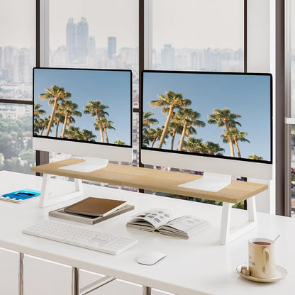 TEAMIX 31.5 inch Dual Monitor Riser for 2 Monitors, Long Monitor Stand Riser TV Stand Riser Monitor Stand for Desk Wood & Steel Desktop Riser Desk Organization Home Office