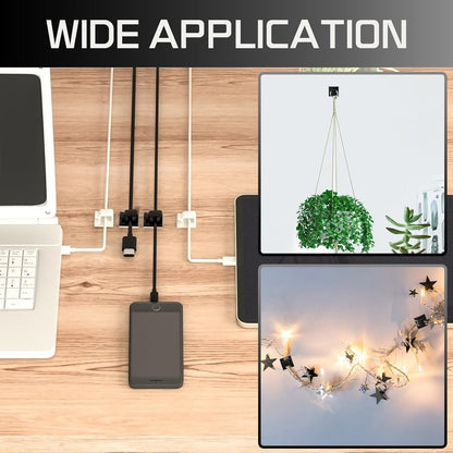 KGROTE 100PCS Cable Clips, Adhesive Wire Clips Strong Cord Clips Wire Holders, Cable Management Clips for Desk, Wall, Car, TV, Ethernet Cable (Clear, Small)