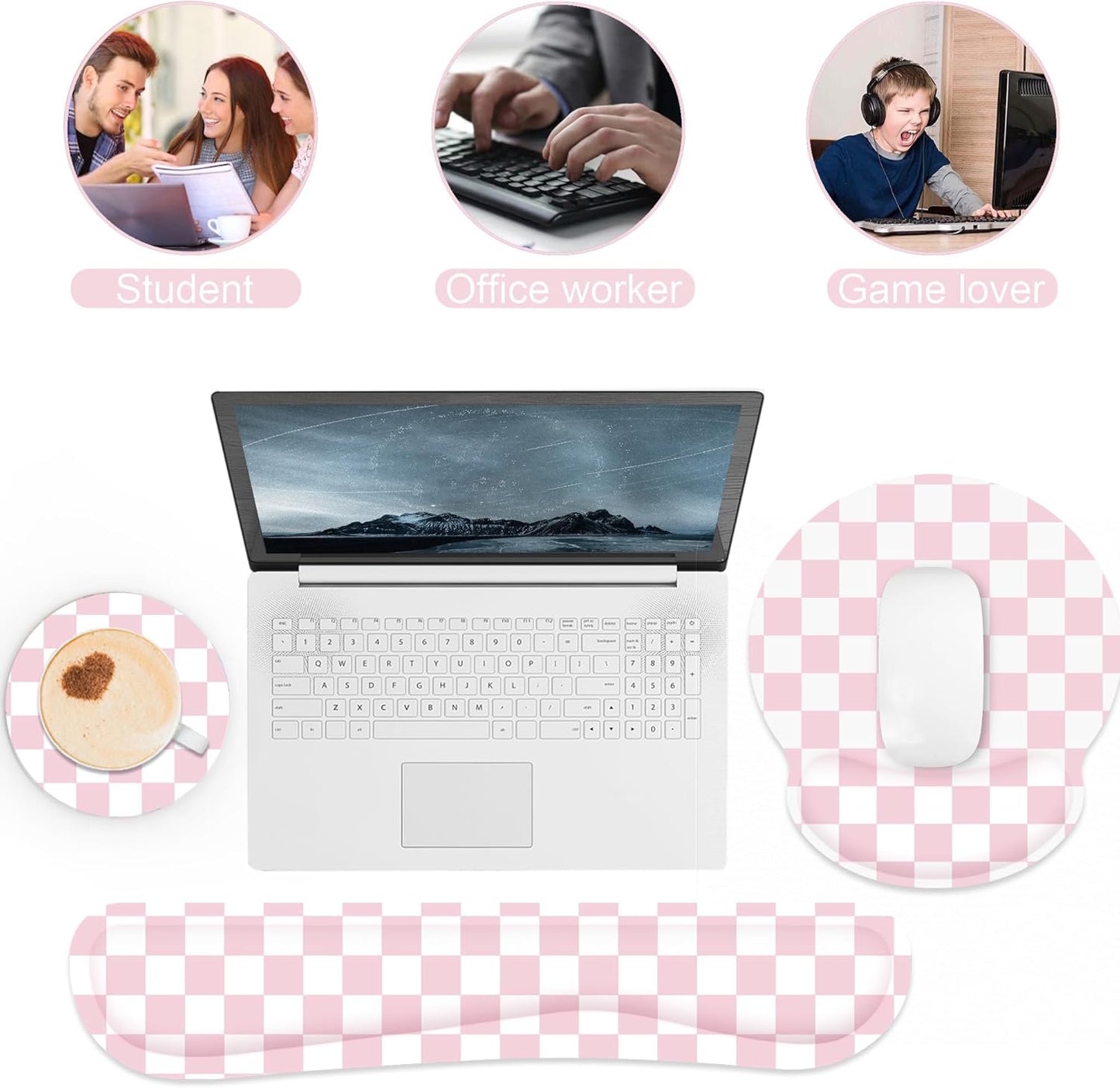 Ergonomic Mouse Pad with Wrist Rest and Keyboard Wrist Rest, Memory Foam Wrist Rest for Computer Keyboard, Easy Typing, Pain Relief, Mouse Pad Wrist Support for Gaming,Office, Laptop, Black Flower