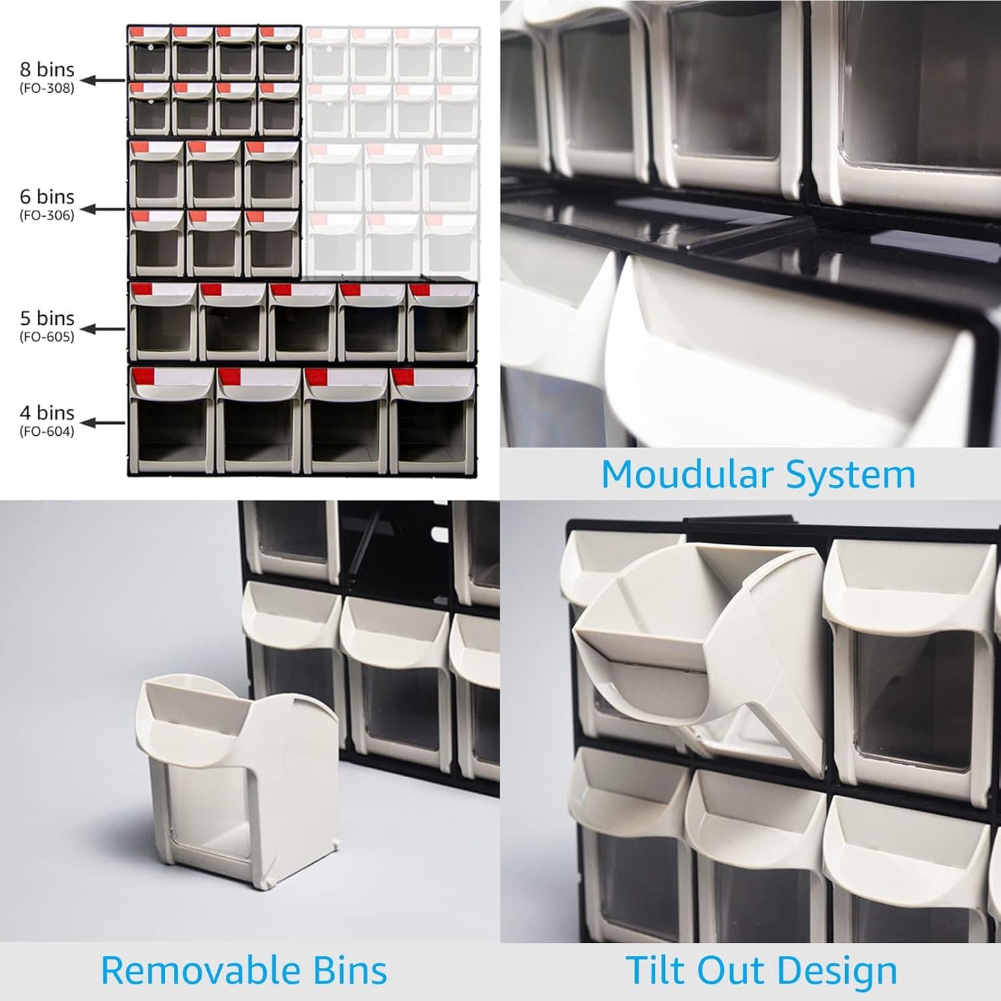 SHUTER Tilt Out Storage Cabinet w/6 Removeable Drawers, Plastic Small Parts Organiser, Stackable Storage Drawers, Tip Out Bin Kits-Included, Sewing Craft Storage Bins, Black FO-306-BK
