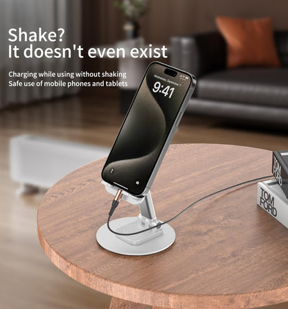 360° Rotating Cell Phone Stand for Desk, Adjustable & Foldable Phone Holder, Aluminum Desktop Phone Stand with Anti-Slip Base, Compatible with iPhone, iPad, Android Phones, K69-Black