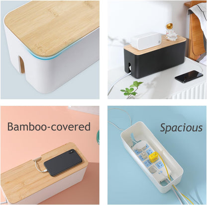 Changsuo Cable Management Box Small White, Extension Cord Organizer for Power Stripe Surge Protector Wire Management Concealer Cover Hider for Desktop Home Office Kitchen (White)