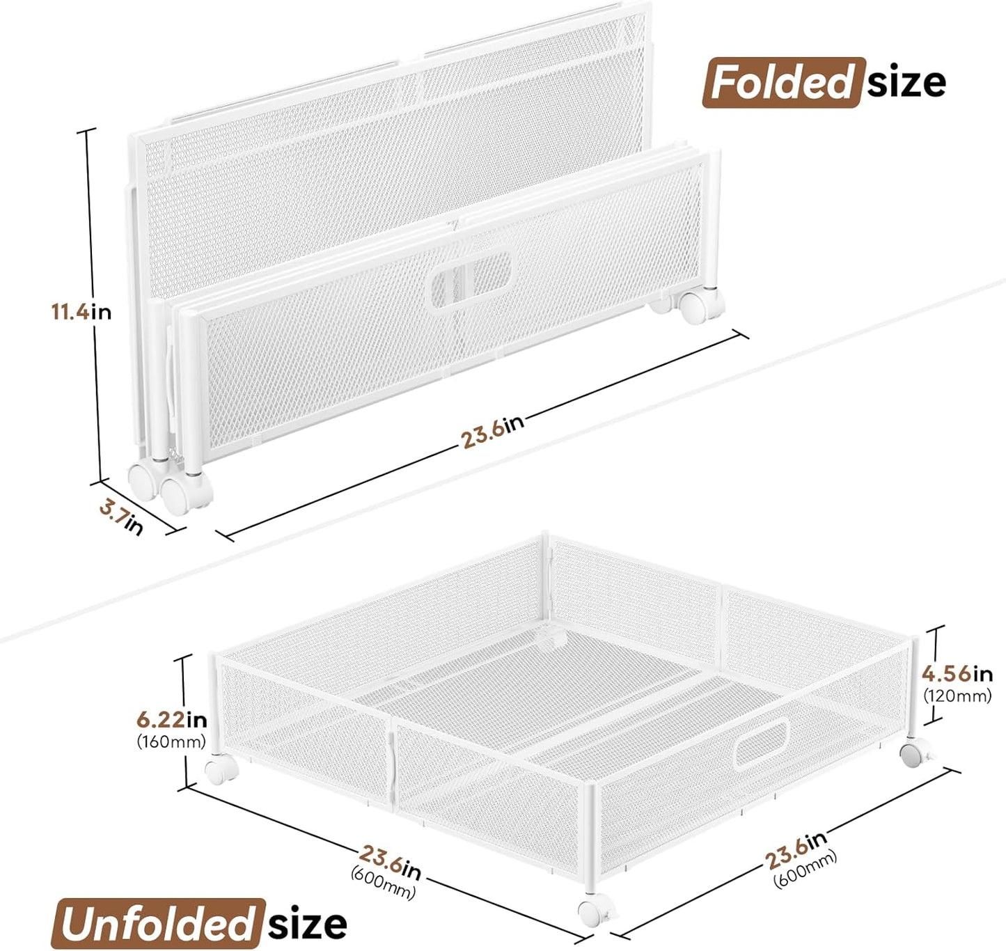 PHINOX Under Bed Storage Containers with Wheels, Under Bed Shoe Storage Organizer Drawer, Tool-free Assembly Metal Storage Containers for Bedroom Clothes Shoes Blankets -2PCK
